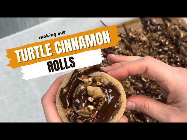 BTS: TURTLE Cinnamon Rolls! Chocolate + Caramel + Pecan #cinnamonrolls #glutenfree #vegan #bakery