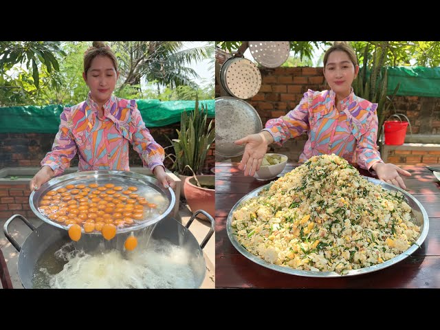 Cooking with Sros: Fry Egg cooked rice yummy recipe | Amazing cooking skill | Mommy chef Sros