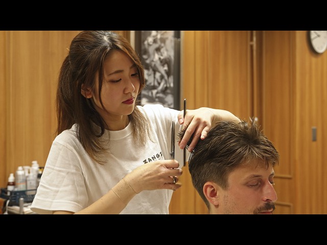 💈(ASMR) Best Haircut of His Life by Cute Japanese Lady Barber - Scissors Only Haircut, Shave & More