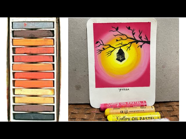 Drawing tree lanterns with oil pastels is very easy