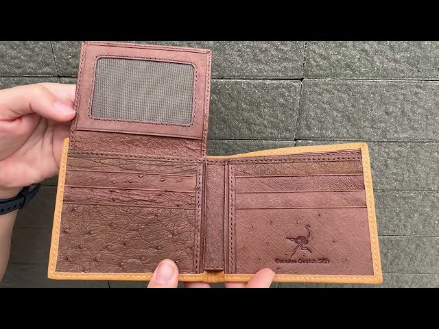 Dark Brown Twotone Ostrich Skin Leather Wallet