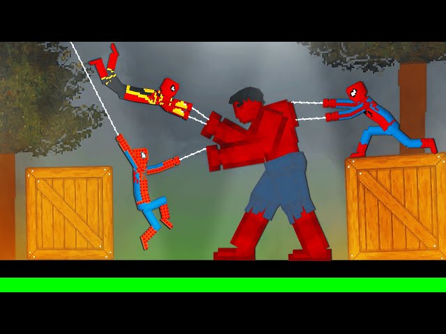 Spider-Man Team vs Red Hulk on Acid Sea in People Playground