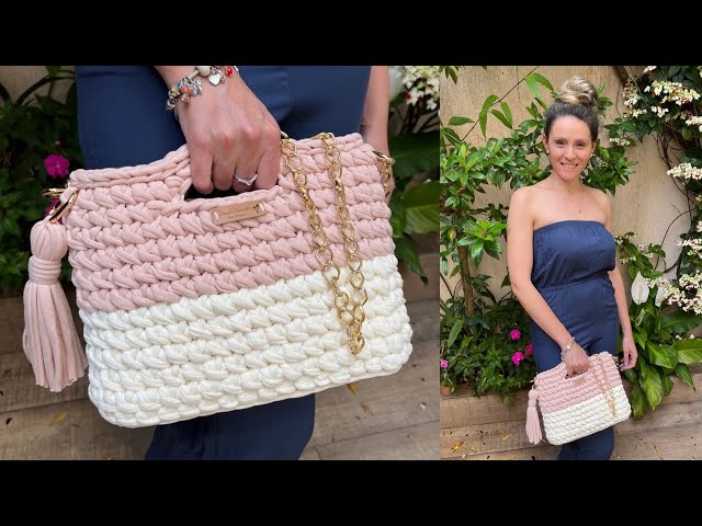 Bolsa de croche em fio de malha - Passo a passo detalhado /Tutorial crochet bag/ Bolsa de ganchillo