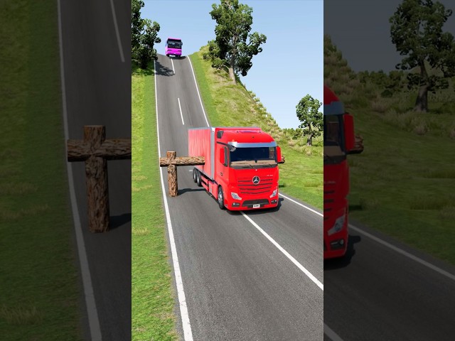 City Buses & Flatbed Trucks vs Logs Trap - BeamNG Drive #shorts #beamng