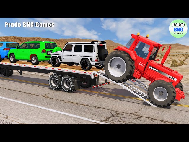 Toyota, Mercedes, Tractor, and Man Flatbed Truck vs Train – BeamNG.drive 204