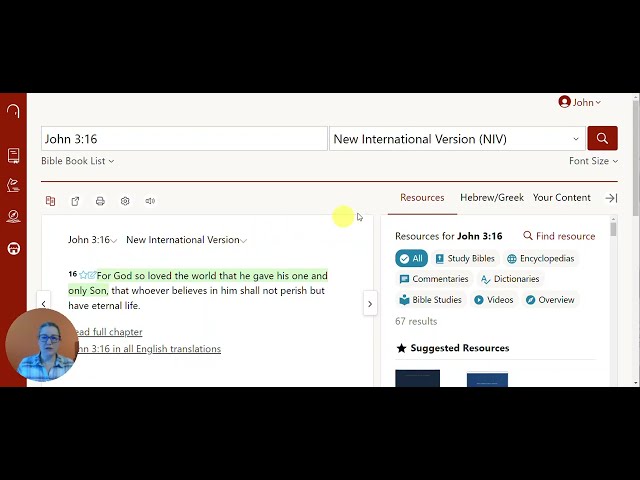 Jody from Bible Gateway demonstrates Bible Gateway Plus with John 3:16