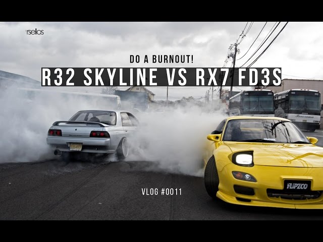 MAZDA RX7 FD3S vs NISSAN R32 GTS-T SKYLINE !!! BURNOUTS !!