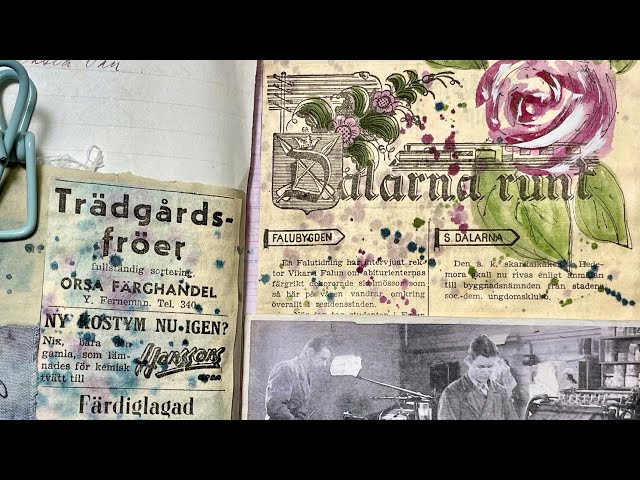 Newspaper, roses and antique photo. #junkjournaljanuary2025  Tutorial