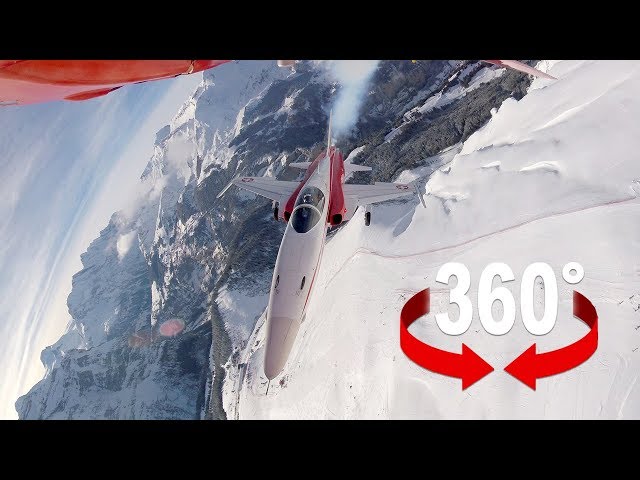 Fighter jet over Lauberhorn ski race - cockpit view 360°