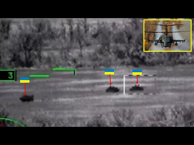 U.S. Shocked !! KA-52 Destroys a line of Western-made Ukrainian Tanks in Zaporozhye