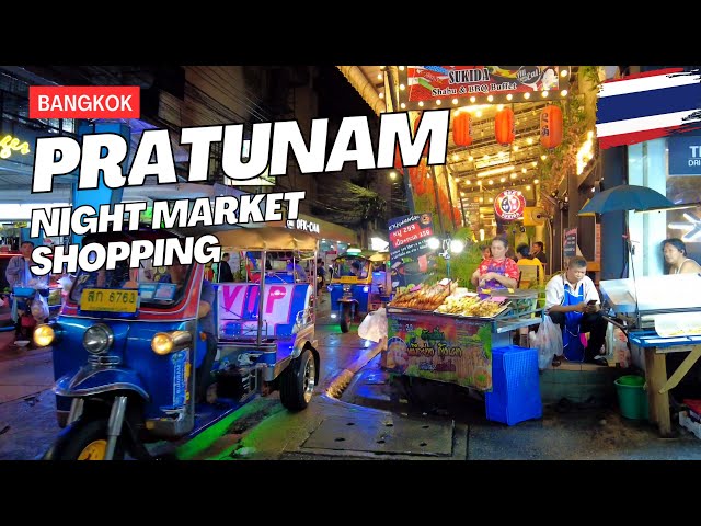 [4K] Pratunam Night Market in Bangkok 🇹🇭 Walking Tour (ASMR - Binaural City Sound)