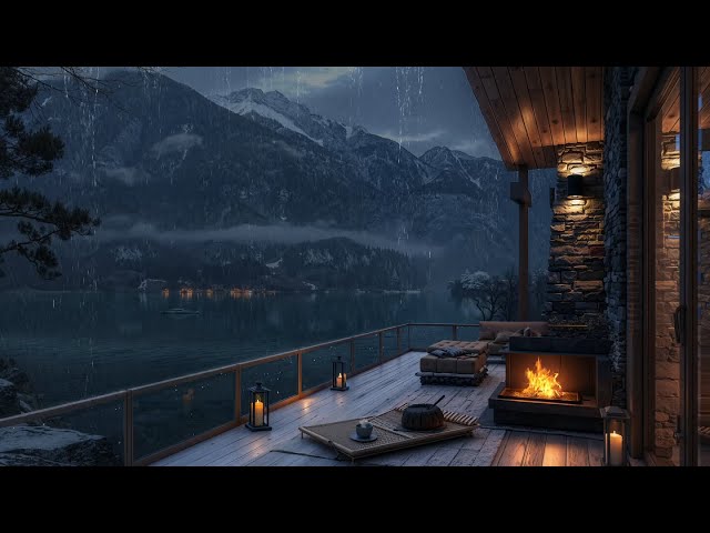 Tranquil Porch Retreat with Rain Sounds & Fireplace Ambience | Beat Insomnia & Reduce Stress