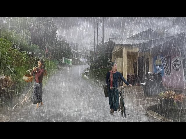 Rainstorm and Thunder in the Peaceful Village | Bringing Peace and Deep Relaxation |Rain Sounds Walk