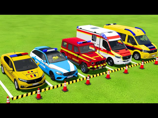 TRANSPORTING POLICE CARS & AMBULANCE EMERGENCY VEHICLES WITH TRUCKS ! Farming Simulator 22