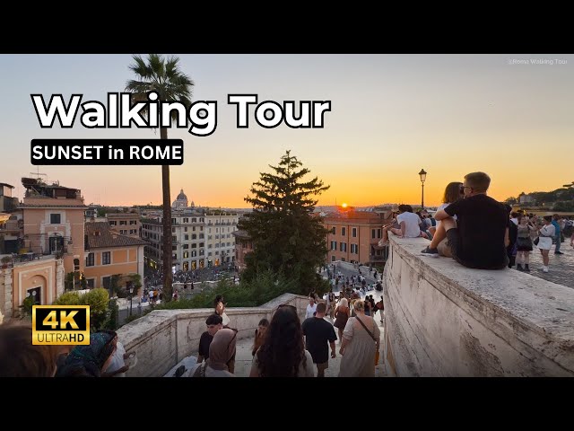 Sunset in Rome - Walking Tour 4K - Rome Italy, Spanish Square, Trevi Fountain