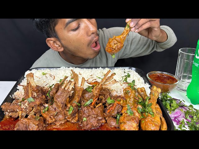 ASMR EATING SPICY MUTTON CHOPS+MUTTON CURRY+CHICKEN LEG CURRY+EXTRA GRAVY || MUKBANG VIDEO || FOOD