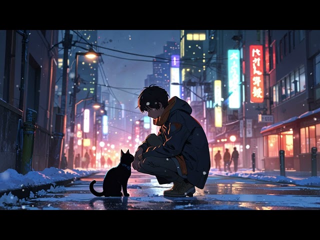 LoFi Music🎵 | Snowy Night❄️ Beats🎶 | Relax☕ Study📚 Sleep💤 | Perfect for Focus & Relaxation🐈