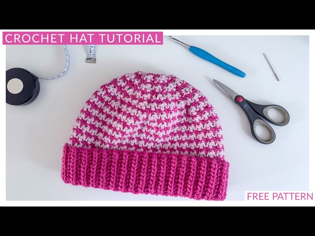 Simple Crochet houndstooth beanie hat pattern tutorial