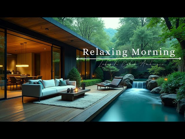 Relaxing Morning Living Room By The Lake 🌤️ Calm Jazz Piano Music for Working, Studying & Relaxing