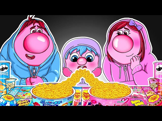 Inside Out 2 - Embarrassment Family Convenience Store PINK BLUE Food Mukbang Animation | ASMR