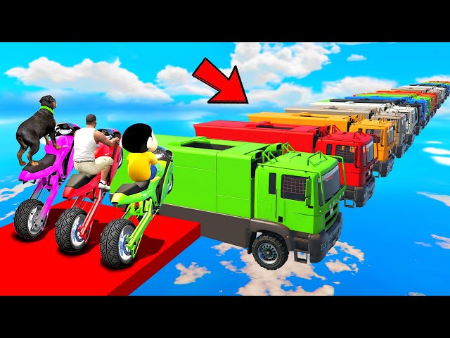 SHINCHAN AND FRANKLIN TRIED COLOURFUL MEGA TRUCKS PARKOUR CHALLENGE GTA 5