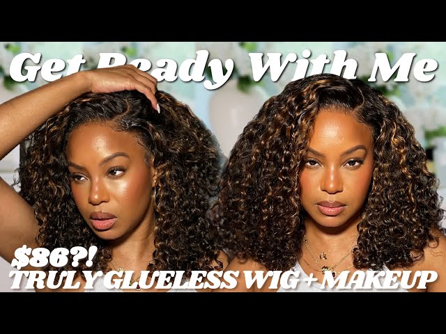 GRWM | $86 NATURAL GLUELESS CURLY WIG INSTALL FOR BEGINNERS + MAKEUP + CHAT | WAVYMY HAIR