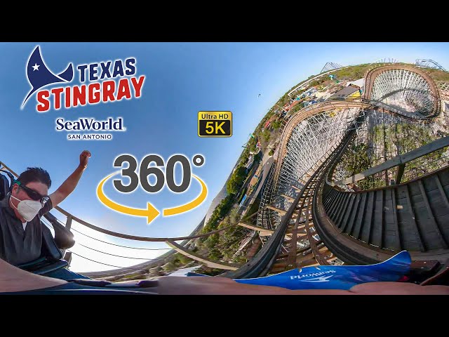 VR 360 Texas Stingray Roller Coaster On Ride Ultra HD 5K POV SeaWorld San Antonio 2020-11-15