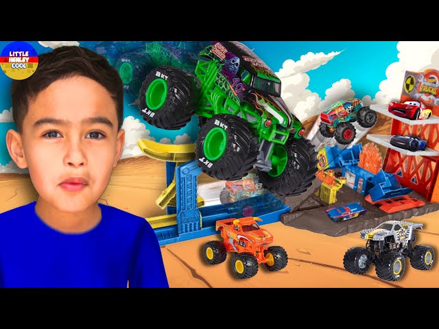 Littlehenleycool plays with Hot Wheels Monster Trucks Blast Station Playset