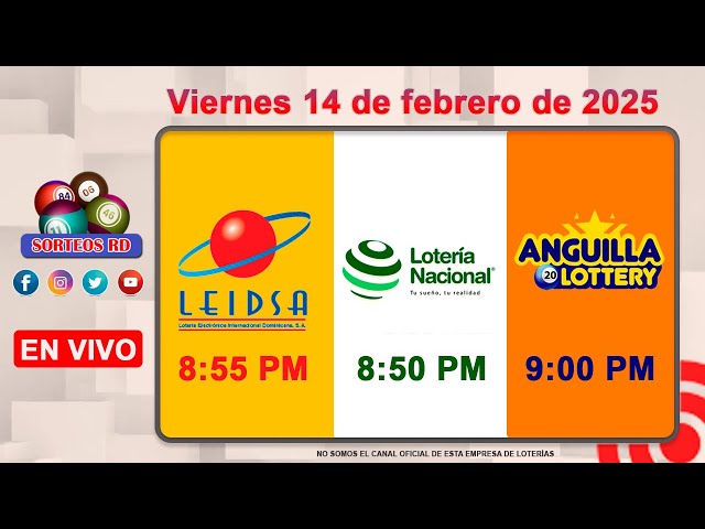 Lotería Nacional LEIDSA y Anguilla Lottery en Vivo 📺 |  Viernes 14 de febrero de 2025/ 8:55 P.M