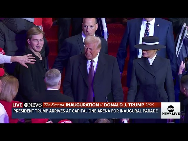 President Trump arrives at Capital One Arena for inaugural parade