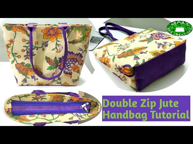 DIY Double Zipper Jute Handbag Stitching Tutorial/Jute Shoulder Bag #doublezipper #handbag #jutebag