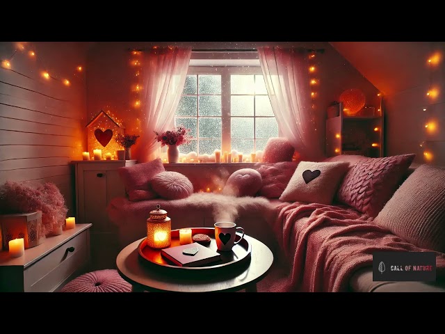 Relaxing Lofi Hip-Hop 💕 Cozy Pink Valentine’s Retreat with Warm Fireplace