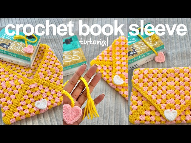 how to: crochet book sleeve with heart button | beginner friendly tutorial