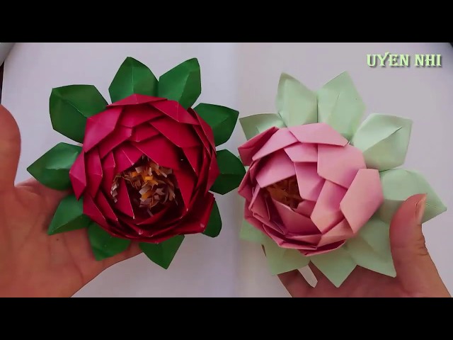 DIY paper lotus | How to make paper flowers | Origami lotus flower | Uyen Nhi