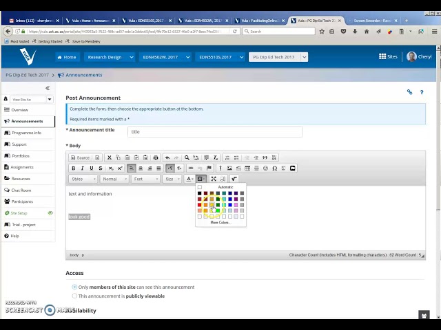 CILT How-to guide: Announcements tool in Vula