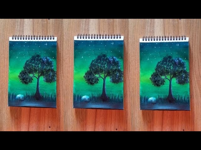 easy painting in water colour/beautiful tree 🌳/moonrise #subscribe #supportme