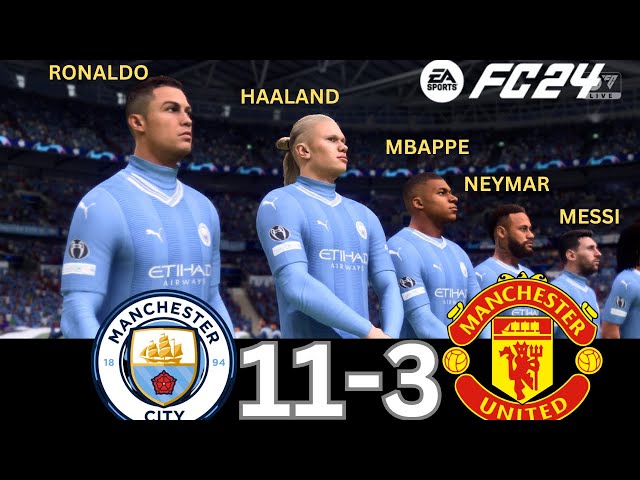 WHAT HAPPEN IF MESSI, RONALDO, MBAPPE, NEYMAR, PLAY TOGETHER ON MANCHESTER CITY VS MANCHESTER UNITED