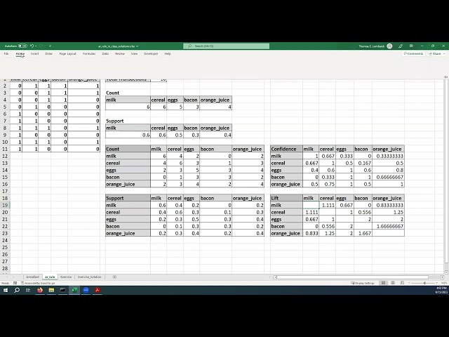 Association rules in Excel (Lift)