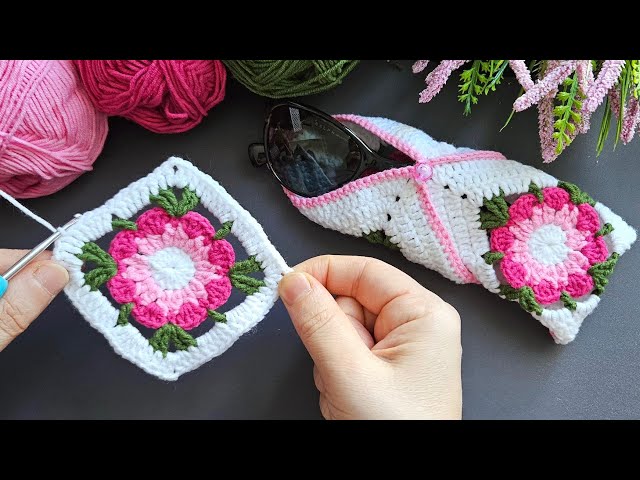 MUY HERMOSO💯How to crochet a glasses case 🌸 Making eyeglass case with motif #crochet #knitting