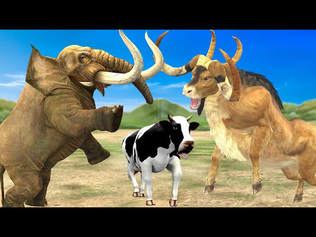 3 Zombie Bulls Vs 3 Zombie Cows 3 Zombie Buffalos Fight Cow Cartoon Elephant Save by Woolly Mammoth