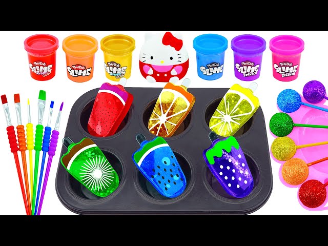 Satisfying Video l How To Make Rainbow Glitter Lollipop Candy with 6 Slime Pool Cutting ASMR