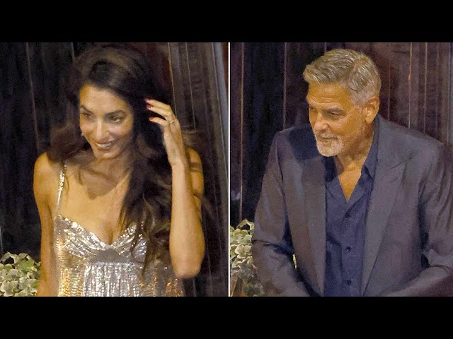 Amal Clooney Sparkles in Silver During Date Night with Husband George Clooney on Lake Como