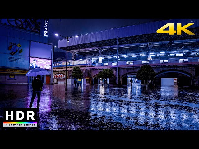 【4K HDR】Walk in Heavy Rain at Night in Tokyo, Japan #ASMR