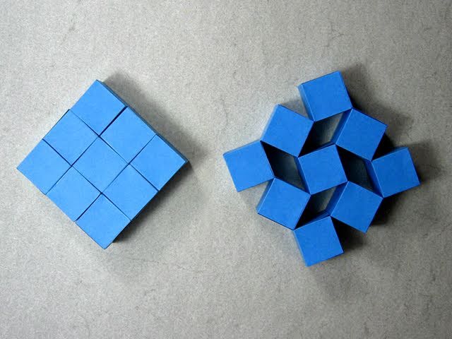 Origami Instructions: Wobbling Wall of Nine Cubes (Heinz Strobl)