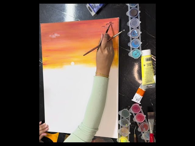 How to draw sunset with mountains  #reels   draw with me