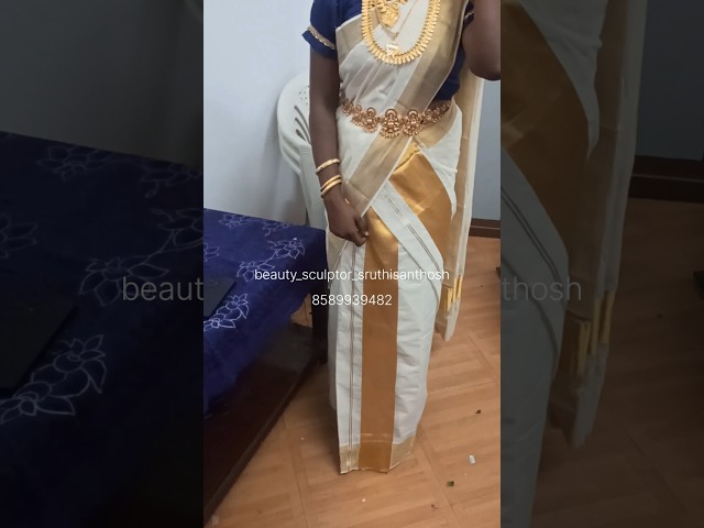 Set mundu draping#sareedraping #setmundu#bride#makeuptutorial#wedding#makeup#weddingjwellery