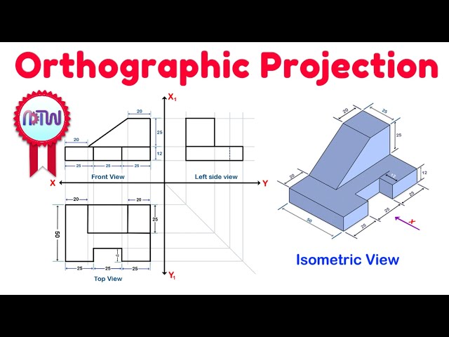 Orthographic Projection from isometric view in Engineering drawing