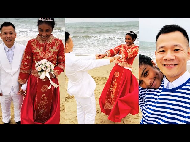 Xiaobai and Messi took wedding photos at the beach