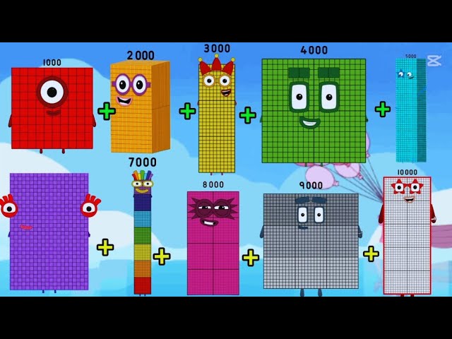 NUMBERBLOCKS ADDING UP TO 10 GIANT NUMBERS |ADDITION OF BIG NUMBERS| MATH 1234 @kidslearningvideos29