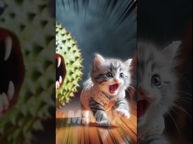 Kitten chased by soursop monster #ai #fruit #aishorts #trending #cat